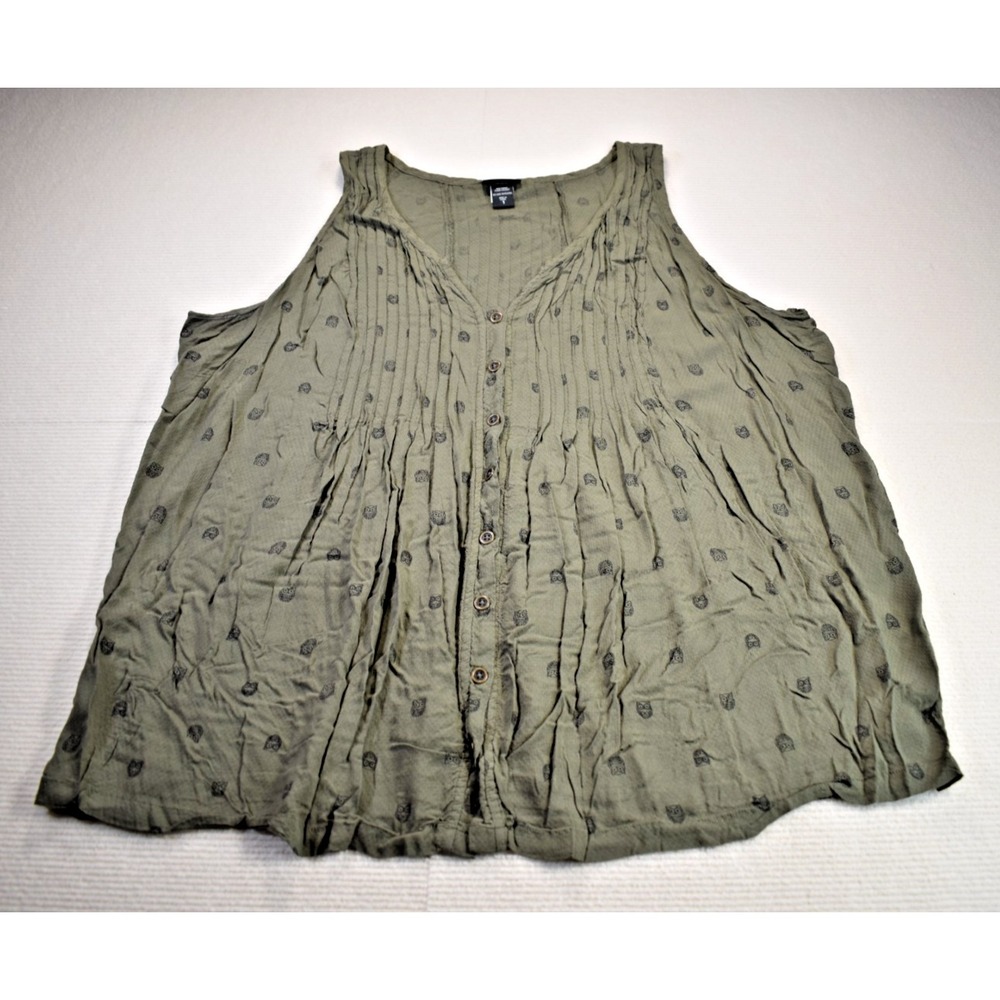 Torrid Olive Green Owl Print Pleated Tank Top 1X
